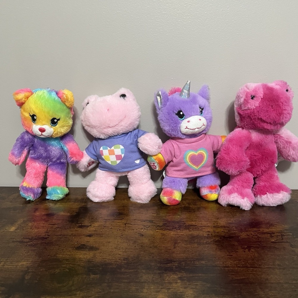 Build A Bear Small 9" Plush Frog Bear Unicorn Pastel Buddies Lot Of 4